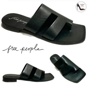 Free People Lander Black Leather Slide Sandal Slip On Flat Mules Summer Shoes 39